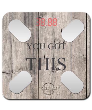 Smart Digital Scale - Motivational Modern Design, Weight Scale, Body Fat Monitor, 12 Key Composition, iOS Android APP, Auto Recognition, BMI, BMR, Bluetooth Smart Bathroom Scale. (Wood)