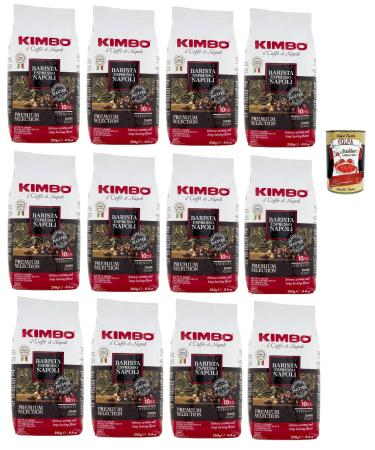 Kimbo Barista Espresso Napoli Caff in Grani Caf En Grains entier Arabica 80%/Robusta 20% avec des notes de pain fra chement grill et de chocolat noir 12x 250 g + Italian Gourmet polpa 400g