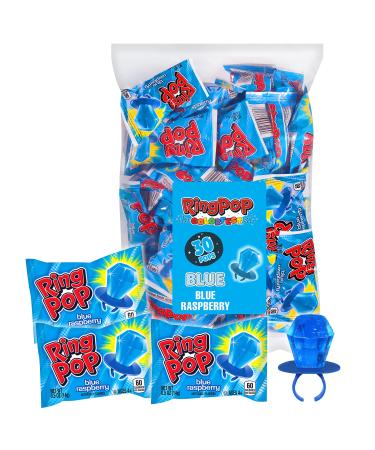Ring Pop Individually Wrapped Halloween Blue Raspberry Party Pack  30 Count Blue Raspberry Flavored Candy Lollipop Suckers - Fun Blue Candy For Halloween Candy Bowls, Parties & Trick Or Treating Bags