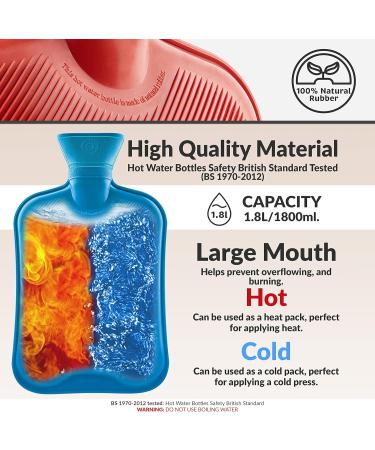 Durable 1.8L Heat Bottles - 2 & 3 Pack Natural Rubber Hot Water Bottles for Kids & Adults (Blue/Red/Yellow) - International Shipping Available - Buy Online on GoSupps.com