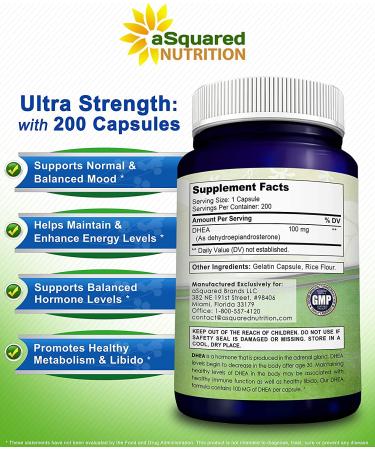 DHEA 100mg Max Strength 200 Capsules - Hormone Balance for Women & Men - Natural Supplement for Metabolism, Libido, Brain, Immune Function & Energy - Buy Online on GoSupps.com
