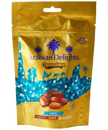Luxurious Dates with Nuts Arabian Delights Milk Chocodate with Almond 100 gm Chocolate Coated Bite-Sized Snacks Stuffed w/Golden Roasted Almonds Dates Snacks & Sweets