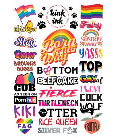 Kink Ink - 26 x Male Gay Pride LGBTQ+ Temporary Tattoo Sexy Kinky Sticker