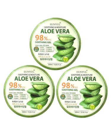 EUNYUL PACK OF 3 Aloe Vera Soothing Gel 98% 10. 14 fl. oz. / 300ml x 3 ea Korean Skin Care Cosmetics Soothing/Moisturizing Aloe Vera Skin Care/Body Care After Sunburn Soothing Gel