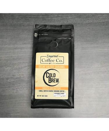 Decaf Salted Caramel Flavored Cold Brew Coffee by Inspired Coffee Co. - Swiss Water Process - 12 oz. Coarse Ground Coffee - Resealable Bag | Orange & Black Packaging - Buy Online on GoSupps.com