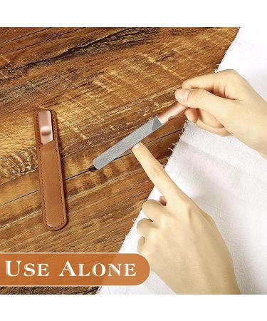 3-Piece Stainless Steel Nail Files Set with Leather Case - Rose Gold Handle Brown - Buy Online on GoSupps.com