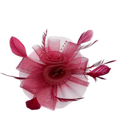 Ladies Feather Fasciantor Clip/Aliceband Hair Piece Weddings Races Royal Ascot (Burgundy) - Buy Online on GoSupps.com