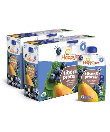 Happy Tot Organics Stage 4 Fiber & Protein, Pears, Blueberries & Spinach, 4 Ounce (Pack of 16)