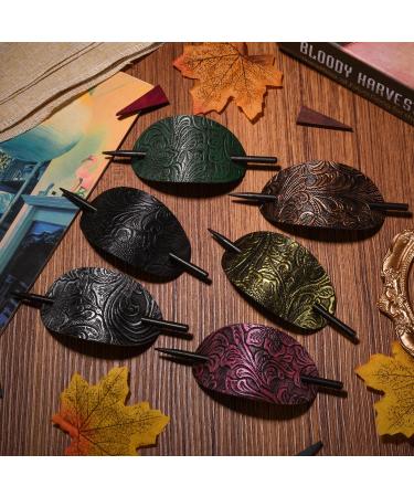 Bohemian Oval Hair Clip Set - 6pcs Synthetic Leather & Wooden Slide Tab | Perfect Hair Accessories for Women & Girls - Buy Online on GoSupps.com