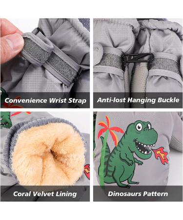 QKURT Kinder Ski Gloves - Warm Dinosaur Gloves for Kids 2-5 Years | Cold Weather Faustlings for Toboggan Snowboard Skating & Cycling - Gray - Buy Online on GoSupps.com
