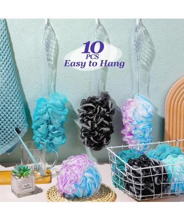10-Piece Loofah Back Scrubber Set with Long Handle Brush - Exfoliating Shower Poufs for Men and Women - Buy Online on GoSupps.com