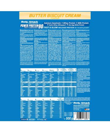 Body Attack Power Protein 90 - Butter Biscuit Cream | 500g Whey Protein Powder with L-Carnitine & BCAA for Muscle Building - Made in Germany - Buy Online on GoSupps.com