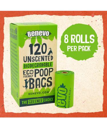 Benevo Biodegradable Dog Poop Bags (120 Bags) EN13432 Compostable Dog Poop Bags Unscented & Plastic Free Ideal For Big & Small Dogs Made From A Sustainable Cornstarch Base Handy Rolls of 15 120 count (Pack of 1) - Buy Online on GoSupps.com