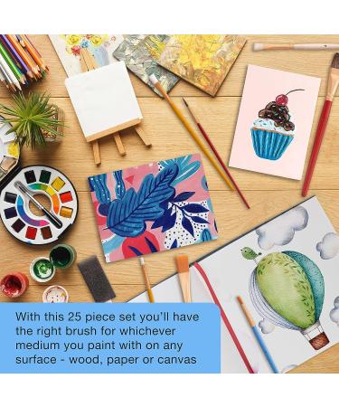 U.S. Art Supply 25-Piece Paint Brush Set for Acrylic Oil Watercolor - Round Flat Foam Brushes for Portraits Canvas Paper Wood - Kids Students Adults - Buy Online on GoSupps.com