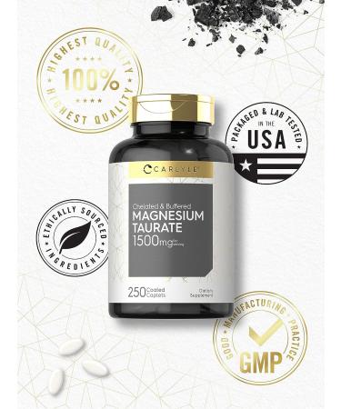 Carlyle Magnesium Taurate 1500mg | 250 Caplets | Chelated & Buffered | Vegetarian, Non-GMO, Gluten-Free Supplement - Buy Online on GoSupps.com