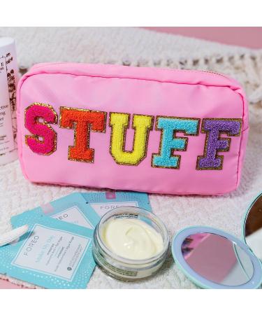 Fablinks Chenille Varsity Letter Makeup Pouch in Pink - Girls Travel Cosmetic Organizer Bag for Skincare - Teen Easter Basket Stuffer - Buy Online on GoSupps.com