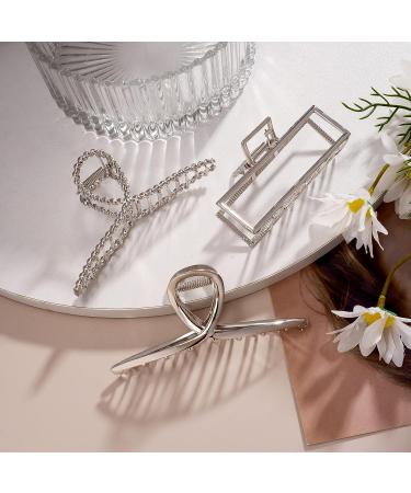 Rauimour 3pcs Metal Hair Claw Clips for Women - Geometric Cross Square Design - Fashion Hair Accessories for Thick & Thin Hair - Buy Online on GoSupps.com