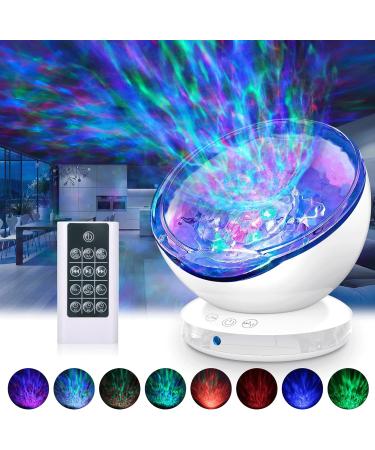 Ocean Wave Projector - 8 Lighting Modes Skylight Projection Lamp with Sleep Aids, Remote Control & Timer Function - Ideal for Children's Bedroom & Living Room Decor - White - Buy Online on GoSupps.com