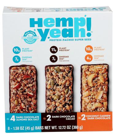 Manitoba Harvest Hemp Yeah! Protein Bar Variety Pack 8 Bars 1.59 oz (45 g) Each