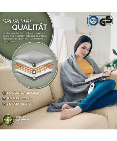Sinnlein Heating Ceiling Blanket 180x130cm - T V S d GS Certified Electric Blanket with Timer 9 Heat Levels & Washable Design - Cuddly Light Gray - Buy Online on GoSupps.com