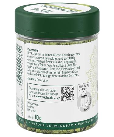 Fuchs Parsley Rubbed Spice - Herbal Grade for Egg Dishes Vegetables & Salads - Natural Ingredients - 10g Eco-Friendly Can - Buy Online on GoSupps.com