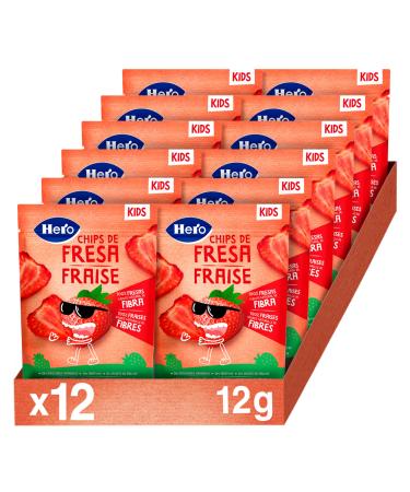 Hero Solo - Snack BIO Chips de 100% Fraise Sans Sucre Ajout Sans Gluten et Allergenes Sans Huile de Palme Origine Naturalle Produit cologique - Pack de 12x12gr