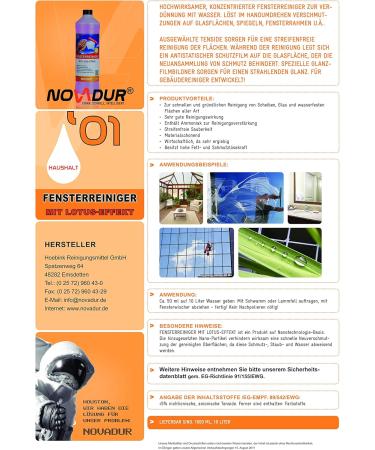 Novadur 1L Lotus Window Cleaner Concentrate - Strip-Free Glass Cleaner for Clear Smooth Surfaces - Buy Online on GoSupps.com