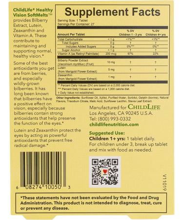 ChildLife Healthy Vision SoftMelts - Natural Berry Flavor, 27 Tablets for Kids - Buy Online on GoSupps.com