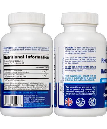 Rhodiola Rosea + Bacopa Monnieri Nootropic Adaptogens Supplement - 90 Capsules - Best for Fatigue & Stress Support, Brain Function & Focus - More Nutrients Than Competitors - Buy Online on GoSupps.com