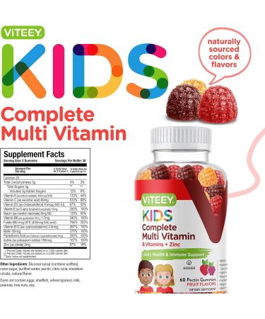 Kids Daily Multivitamin Gummies - Immune Support & Overall Health - 12 Essential Vitamins & Minerals - Gluten, GMO, Gelatin, Peanut Free - 60 Chewable Fruity Gummies - Buy Online on GoSupps.com