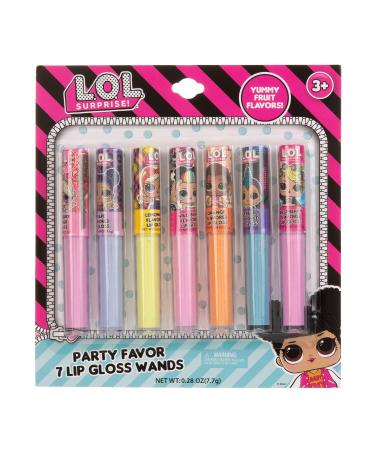 L.O.L Surprise! 7pc Lip Gloss for Girls Lol Lip Gloss Set Value Pack 7 Assorted Fruit Flavored Lip Glosses Non Toxic Kid Friendly Party Favors L.O.L. Surprise Gifts For Kids Pink