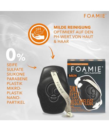 Foamie 3-in-1 Solid Shower Gel & Shampoo for Men - Activated Carbon & Rosewood | Powerful Woody Fragrance for Skin & Hair Care - 90g - Buy Online on GoSupps.com