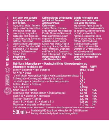 Buy Ganic Grape Acai Flavored Vitamin Water - Low-Calorie Vegan Magnesium & B6/B12 - 12 x 500ml - International Shipping Available - Buy Online on GoSupps.com