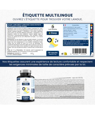 5-HTP and Melatonin 120 High Dosed Capsules for Sleep Well (1 capsule per day) with Valerian and Chamomile. Vegan No Additives - 4Sleep Nutribiolite - Buy Online on GoSupps.com