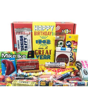 RETRO CANDY YUM  1962 60th Birthday Gift Box Nostalgic Candy Mix from Childhood for 60 Year Old Mom or Dad - 60th Birthday Gift Ideas for Men and Women Born Back in 1962 Jr