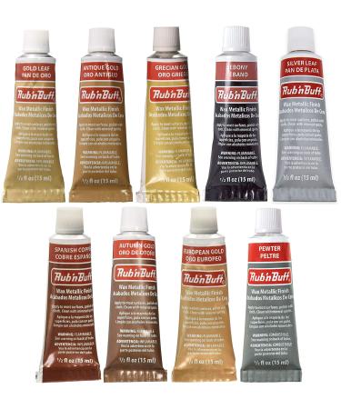 Amaco Rub 'N Buff Wax Metallic Finish  9 Color Assortment (Gold Leaf  Antique Gold  Grecian Gold  Ebony  Silver Leaf  Spanish Copper  Autumn Gold  European Gold  Pewter)