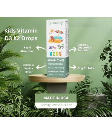 Go Healthy Kids Vitamins D3 K2 (MK-7) Child Vitamin D Liquid Vegan D3 K2 Drops for Kids Sugar-Free Easy-to-Absorb Children's Growth & Immune Support Vanilla Flavor - 30 Servings - Buy Online on GoSupps.com