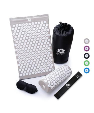 Acupressmate with pillow acupressure set with fitness band eye mask & carrying bag shakti matt massage mat for back pain stress neck pain migraine tension gray