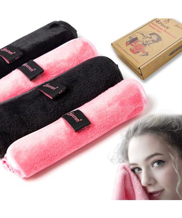 4 Pack Makeup Remover Cloths - Extra Large 16 Inch X 8 Inch Reusable Fast Drying Washcloth Remove Makeup Instantly with Water, Deep Exfoliating Facial Cleansing Cloths for All Skin Types Pink, Black - Buy Online on GoSupps.com