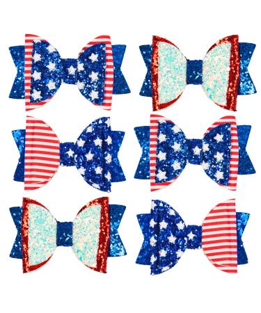 Whaline 4th of July Bow Hair Clips 6pcs Glitter American Flag Barrette Hair Bow Patriotic Stars and Stripes Hairgrips Baby Girls Women Hair Accessories for Independence Day Memorial Day - Buy Online on GoSupps.com