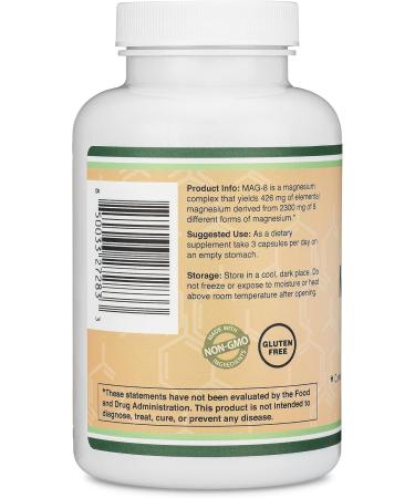 Magnesium Complex Supplement 180 Capsules (426mg Elemental Magnesium Provided by 2,300mg of Eight Different Forms of Magnesium) MAG-8 Provides 100% Daily Recommended Value of Magnesium by Double Wood - Buy Online on GoSupps.com