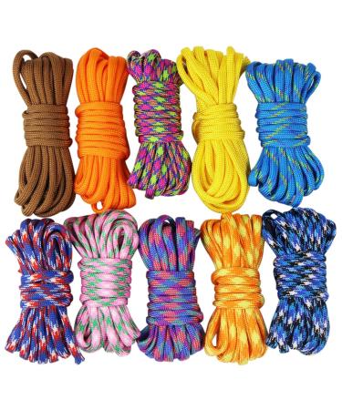 UOOOM 10pcs Paracord Set Ropes Cords DIY Handmade Weave for Bracelet Keychain Pendant (Colorful x 10 pcs)