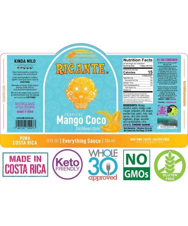 Ricante Tropical Mango Coco Caribbean Style Everything Sauce - 12oz Bottle | Keto, Gluten Friendly, Whole 30 Approved - Buy Online on GoSupps.com