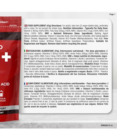 Iron Food Supplement with Folic Acid Vitamin B12 and Vitamin C | 14mg | 180 Vegan Capsules | Iron Supplement Tablets | Immune System Supplement | by Horbaach - Buy Online on GoSupps.com