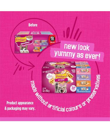 Friskies Shredded Wet Cat Food Poultry & Fish Combo Variety Pack 4 Flavours - 156 g Can (32 Pack) - Buy Online on GoSupps.com