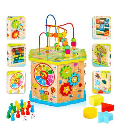 Green Series motor cubes |Motor ceremony from 1 year - Modern Activity Center Baby |Motor cubes wood |Activity cube baby with playing play and motor loop |Motor cubes Baby Model GS1105