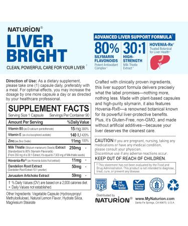 LIVER BRIGHT Milk Thistle 30:1 Extract 7500 mg High Strength 80% Silymarin with Hovenia Dandelion Root 10:1 Zinc Vitamin B5 & E 100% Vegetarian Formula 90 Vegan Capsules 90 Day Supply 90 Count (Pack of 1) - Buy Online on GoSupps.com
