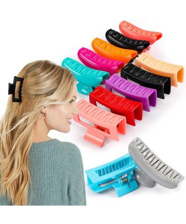 Hair Clips for Women   12 Pcs Hair Claw Clips for Thick Hair & Thin Hair 2 Styles Square & D-Shape 3.5 Medium Large Claw Clips for Women  Girls   Strong Hold Non-Slip French Hair Styling Accessories