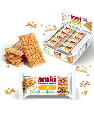 Amki Sesame Thins Classic (Sesame Snaps), Gluten Free, Vegan, Delicious, Crunchy, Sensibly Sweet Snacks. 24 Pack, 720g