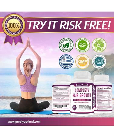 PURELY OPTIMAL Hair Growth Vitamins for Women & Men - Biotin & Keratin - 60 Capsules - Buy Online on GoSupps.com